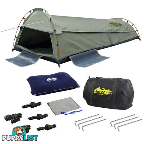 King Single Swag Camping Swags Canvas Tent Carry Bag Air Pillow Celadon