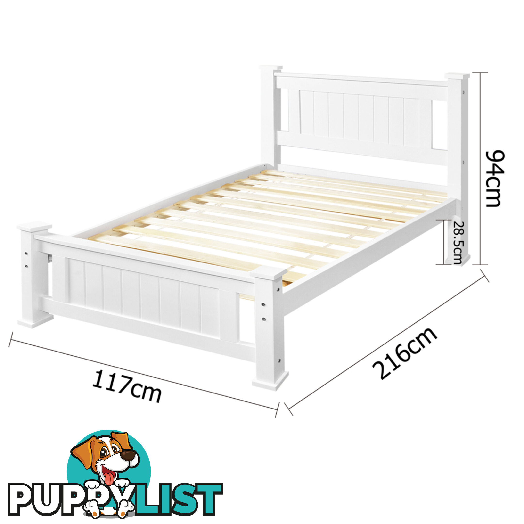 Wooden Bed Frame Pine Wood King Single White