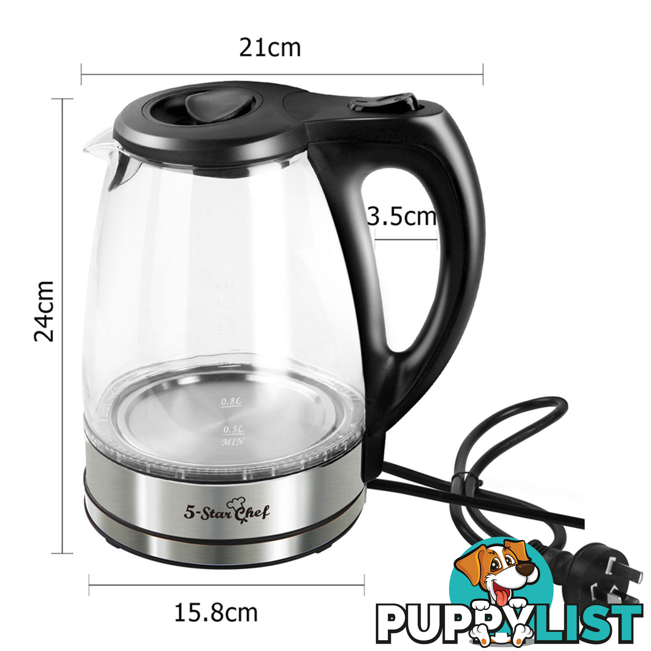 Glass Kettle with Blue LED Light - 1.7L