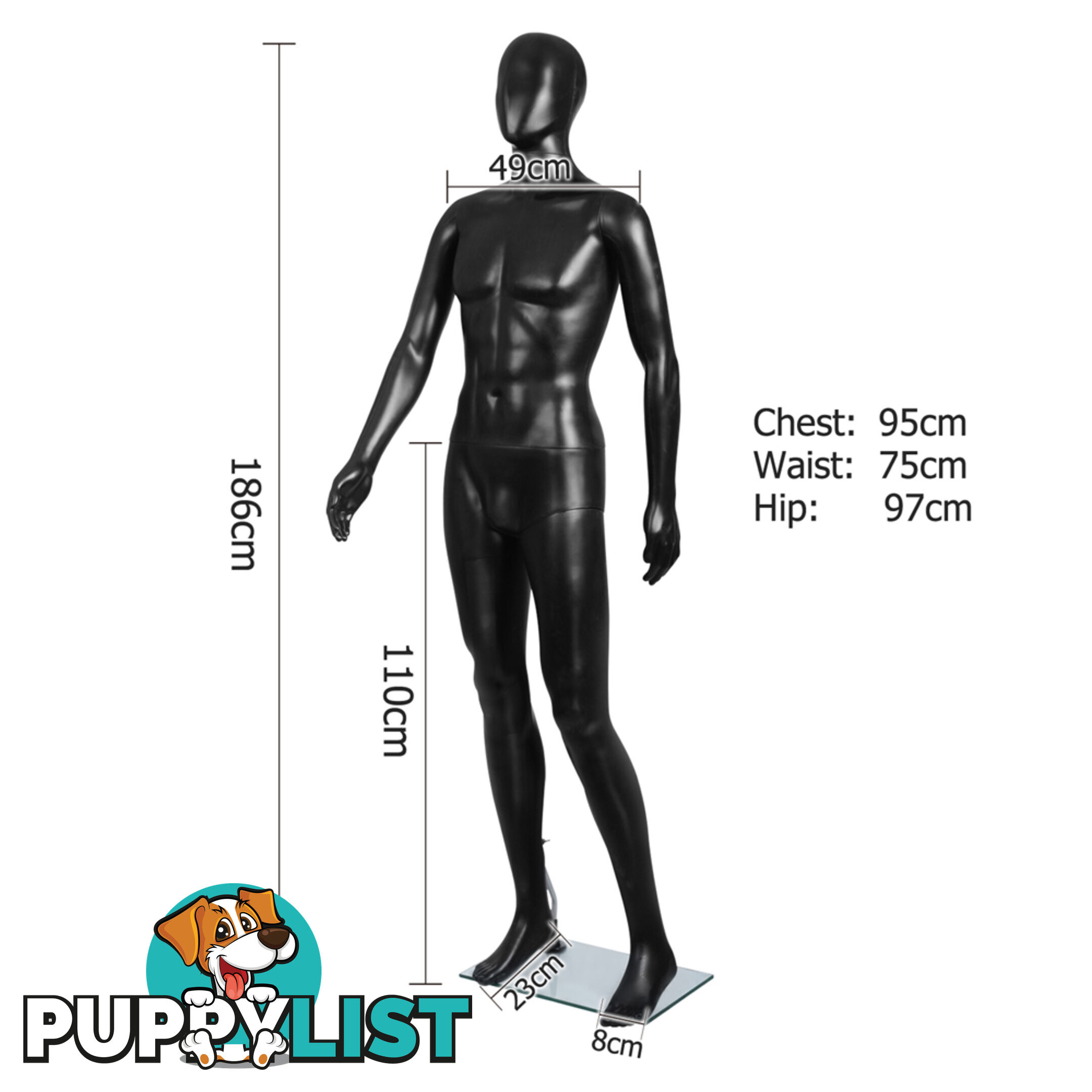 Full Body Male Mannequin Cloth Display Tailor Dressmaker Black 186cm