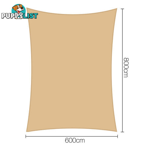 Rectangle Heavy Duty 185GSM Shade Sail Canopy 6 x 8 M Sand