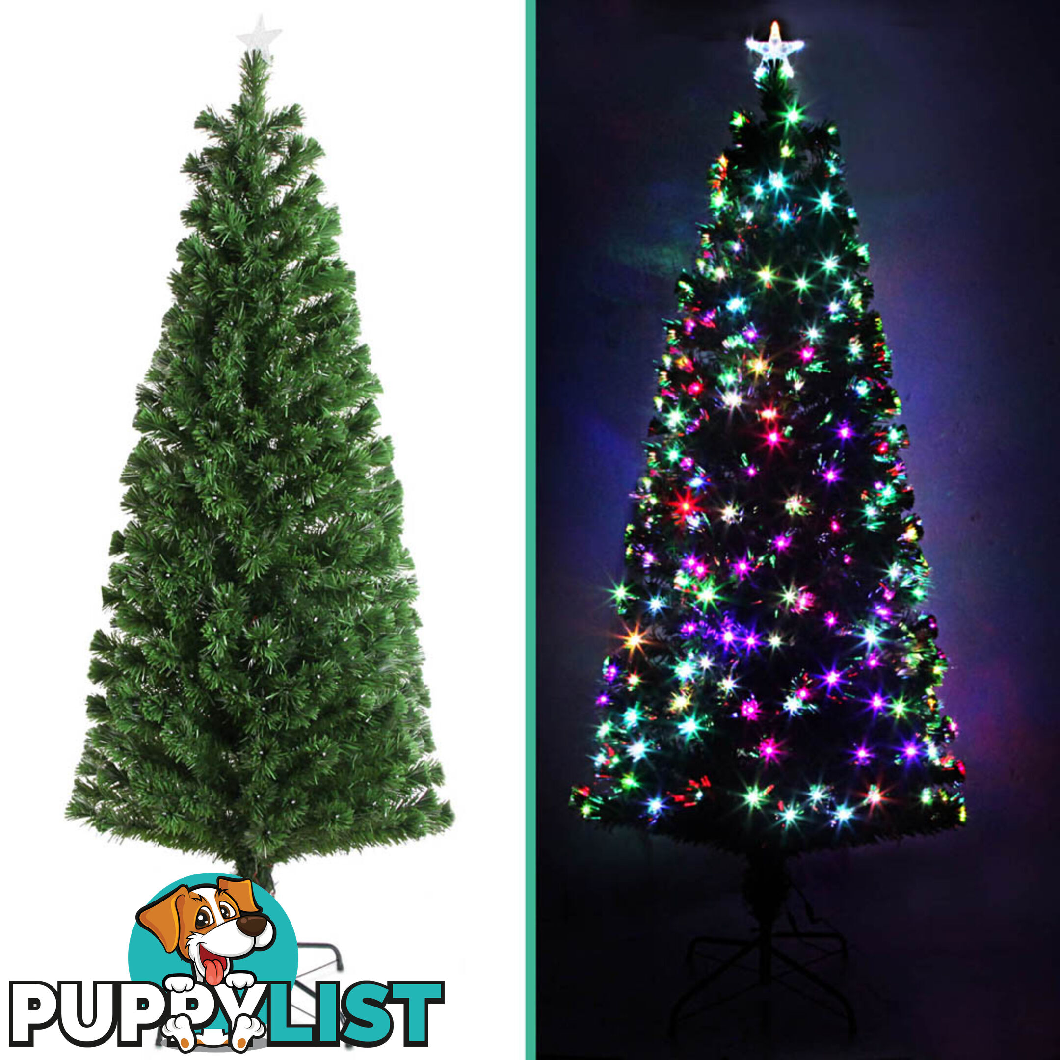 7FT Christmas Tree 260 LED Lights 2.1M Fabric Optic Xmas Home Decoration Green