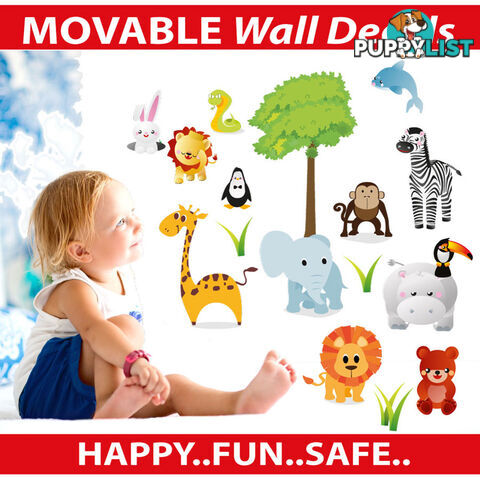 Medium Size Cute Zoo Animals Kids Wall Stickers - Totally Movable