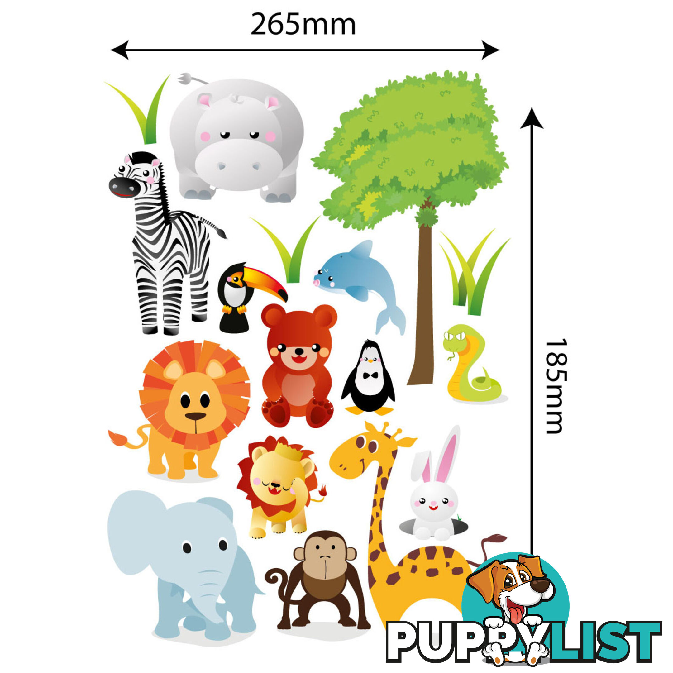 Medium Size Cute Zoo Animals Kids Wall Stickers - Totally Movable