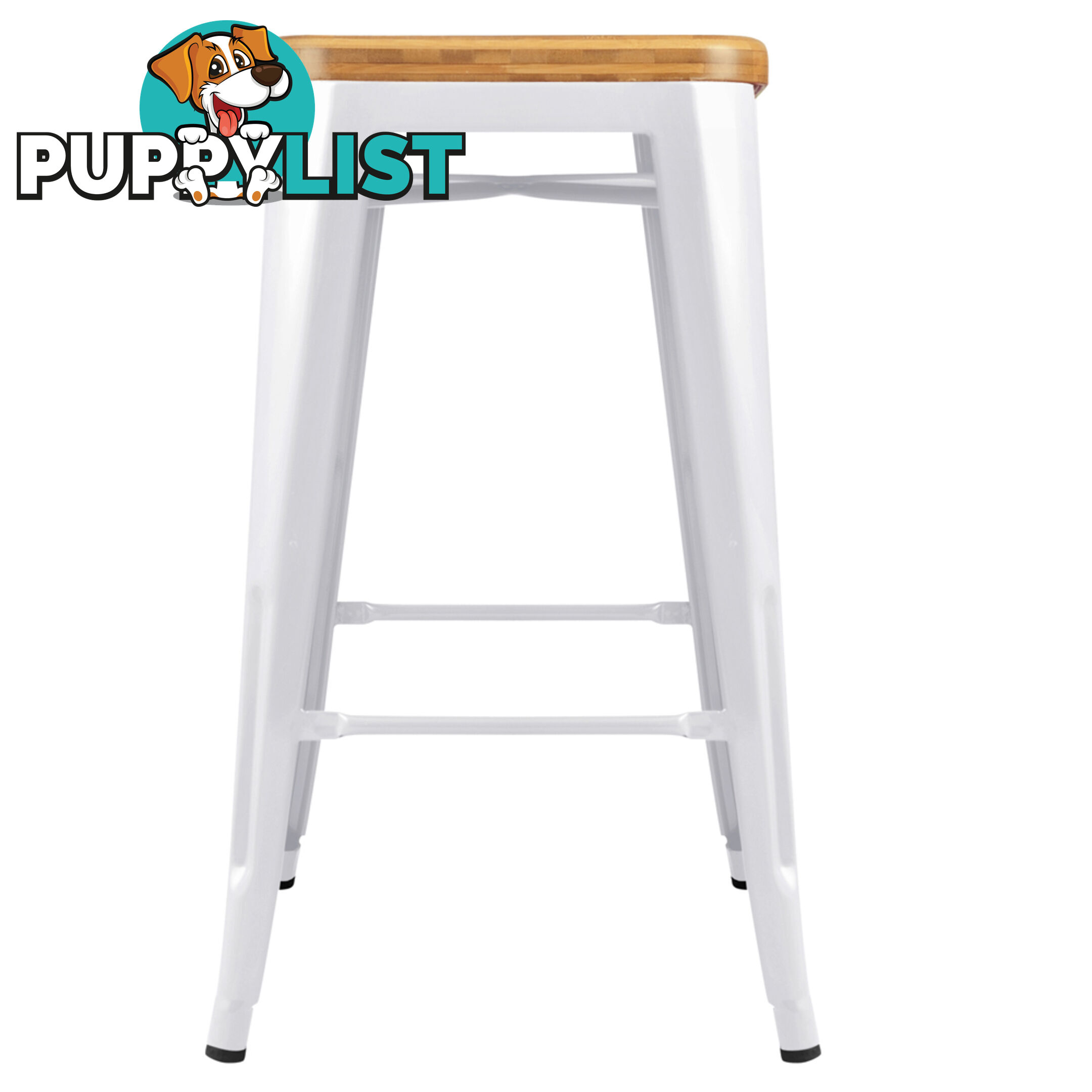 Set of 2 Replica Tolix Kitchen Bar Stool Bamboo Seat 66cm White