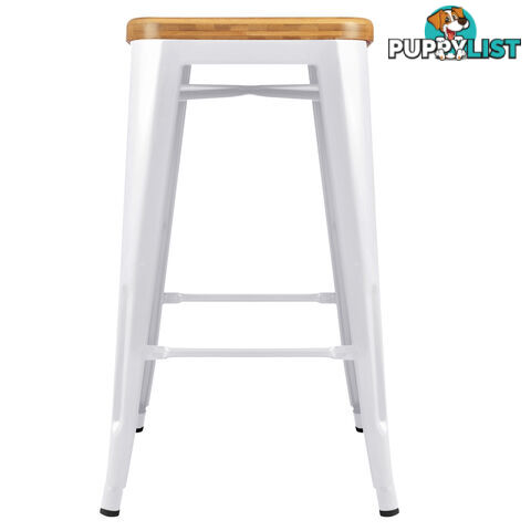 Set of 2 Replica Tolix Kitchen Bar Stool Bamboo Seat 66cm White