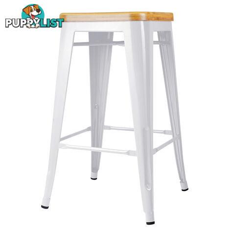 Set of 2 Replica Tolix Kitchen Bar Stool Bamboo Seat 66cm White