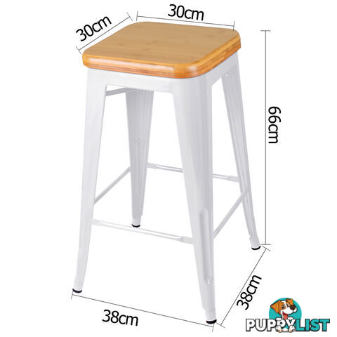 Set of 2 Replica Tolix Kitchen Bar Stool Bamboo Seat 66cm White