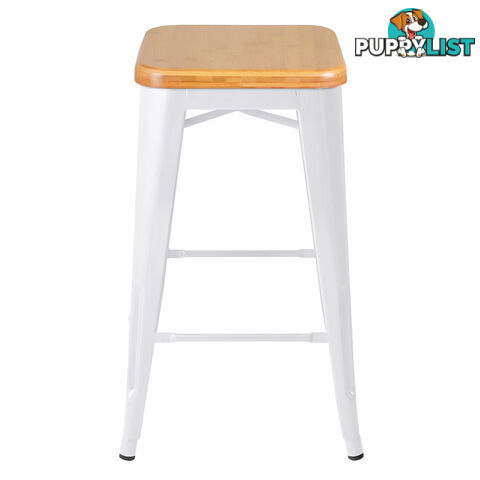 Set of 2 Replica Tolix Kitchen Bar Stool Bamboo Seat 66cm White