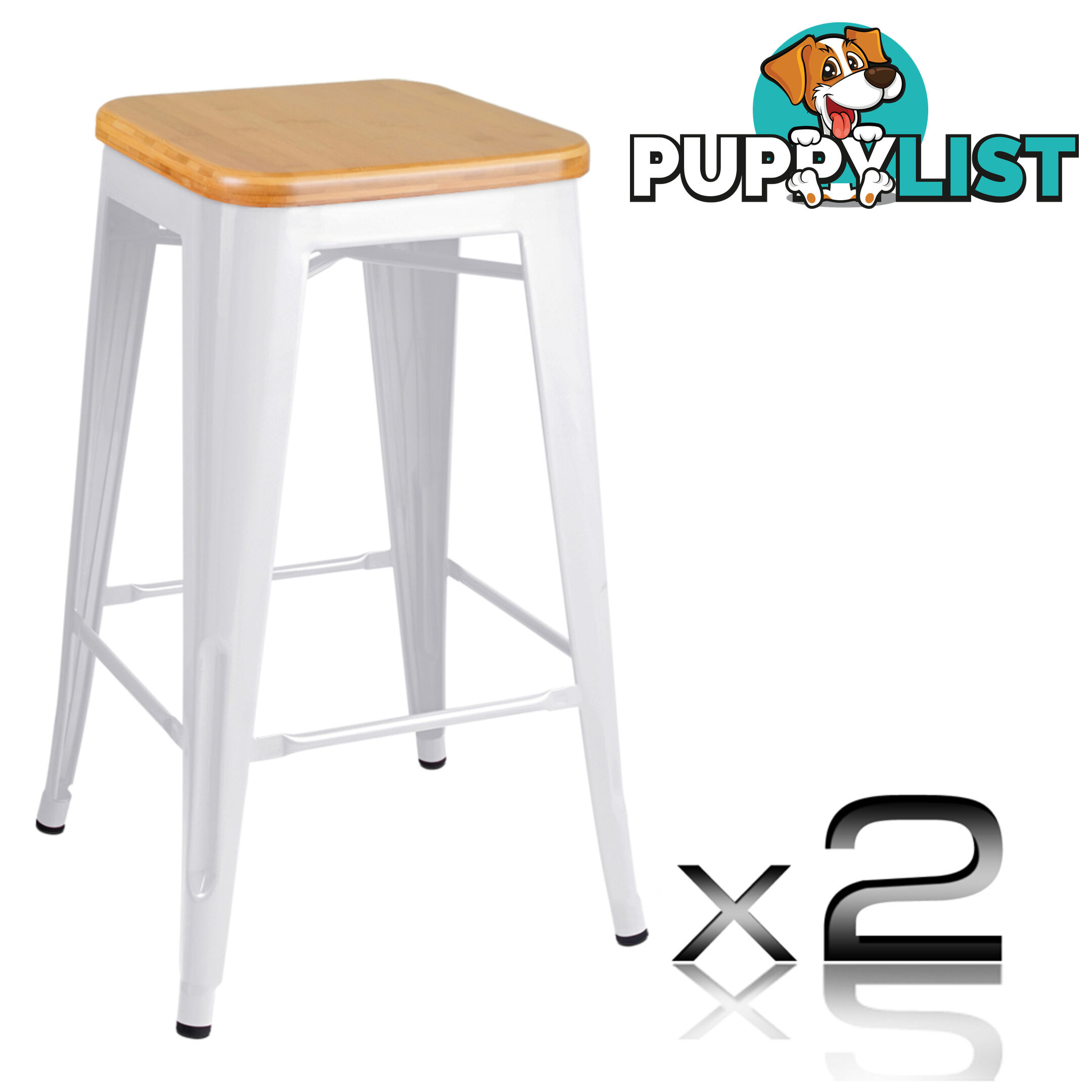 Set of 2 Replica Tolix Kitchen Bar Stool Bamboo Seat 66cm White