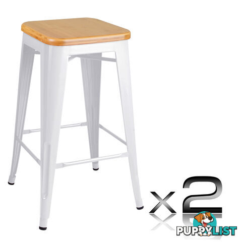 Set of 2 Replica Tolix Kitchen Bar Stool Bamboo Seat 66cm White