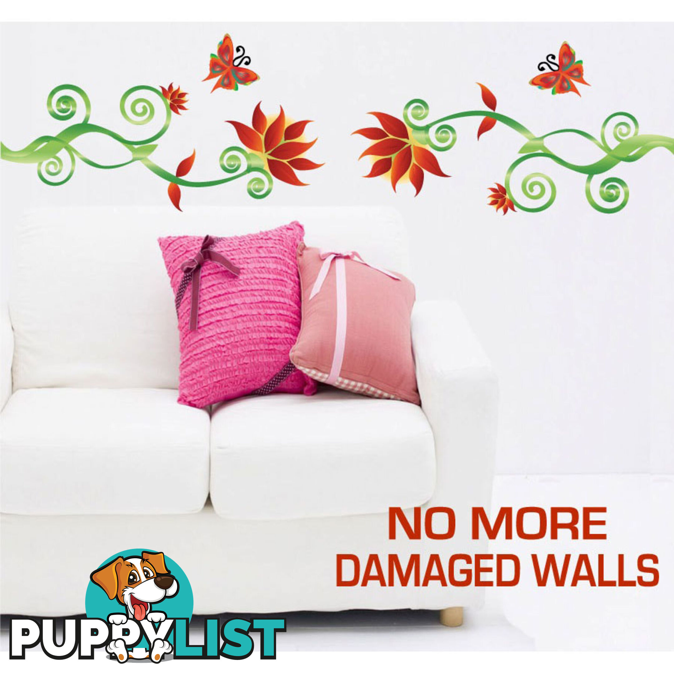 Extra Large Size Adorable Red Flower Vine Wall Stickers - Totally Movable