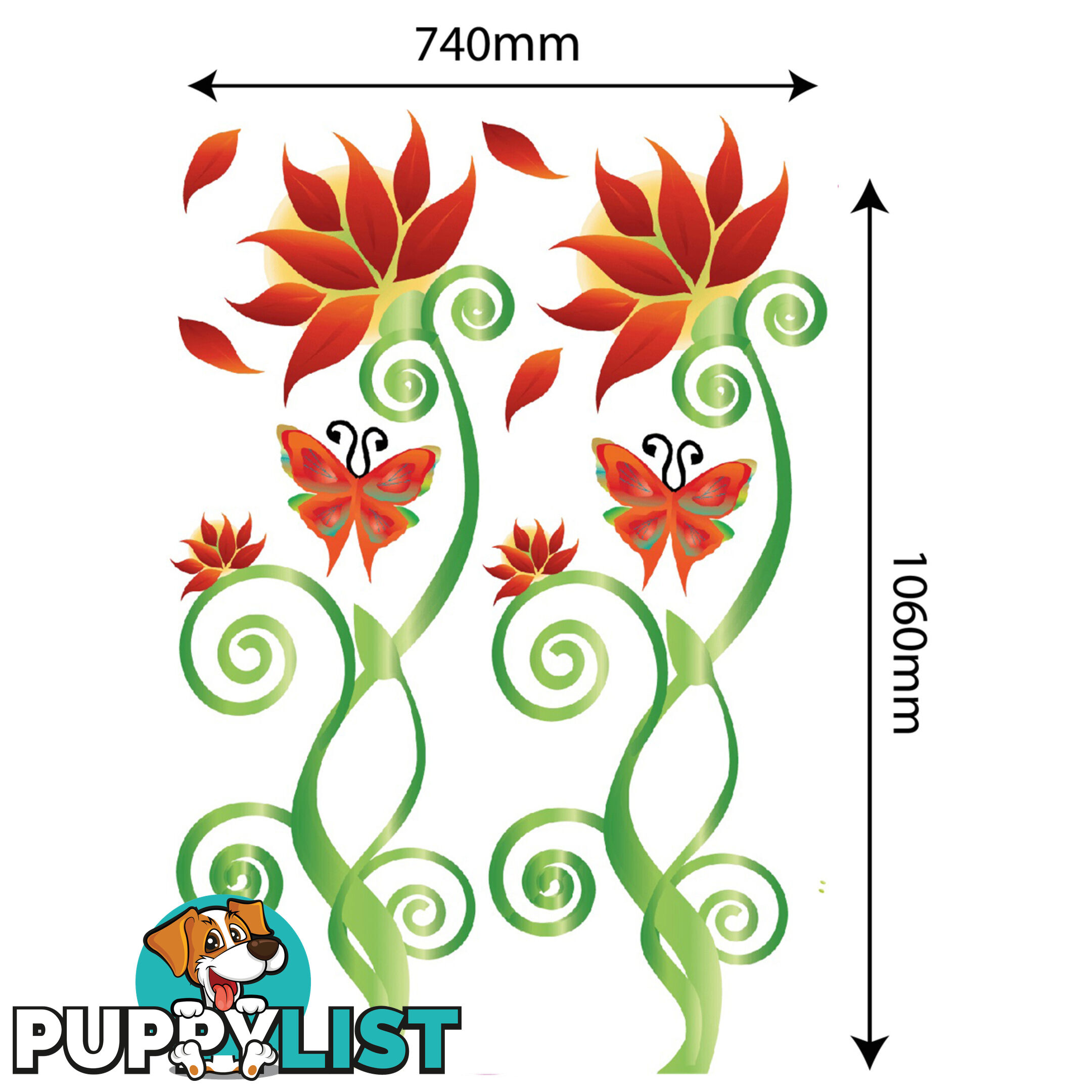 Extra Large Size Adorable Red Flower Vine Wall Stickers - Totally Movable