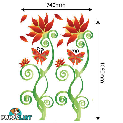 Extra Large Size Adorable Red Flower Vine Wall Stickers - Totally Movable