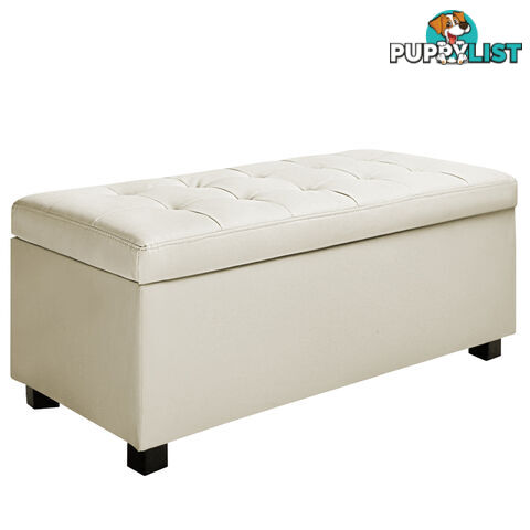 Ottoman Storage Blanket Box Foot Stool Toy Chest Bed PU Leather Large Cream