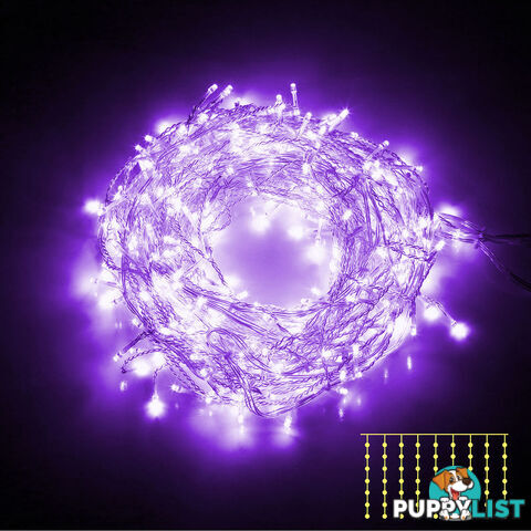 Purple 600 LED Fairy Curtain Lights Outdoor Indoor Decoration Wedding Party