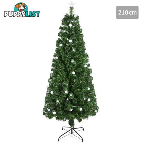 7FT Christmas Tree LED Lights 2.1M Fabric Optic Xmas Home Decoration Green