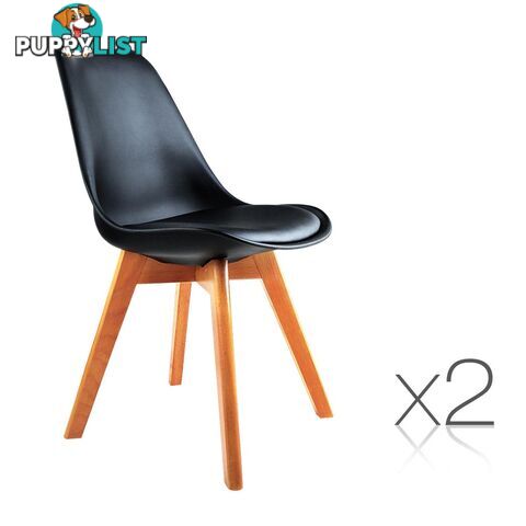 Set of 2 Dining Chair PU Leather Seat Black