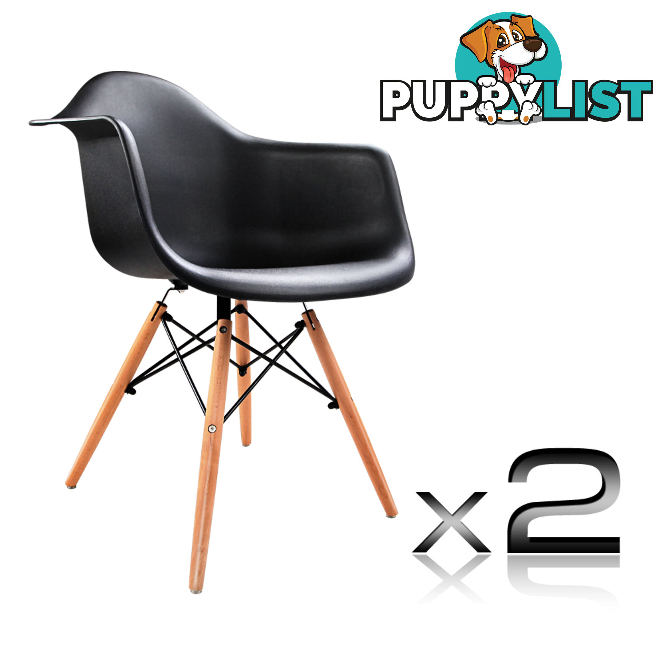 Set of 2 Replica Eames Cafe Chairs Beech Black