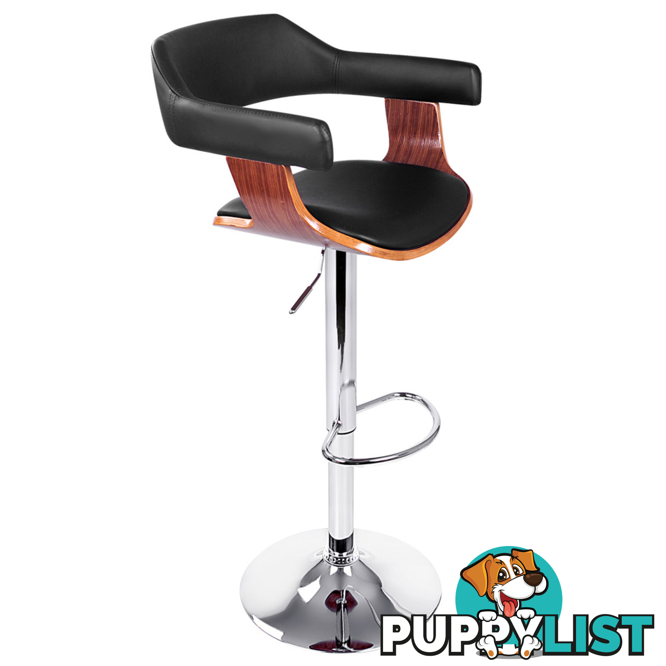 PU Leather Wooden Kitchen Bar Stool Black