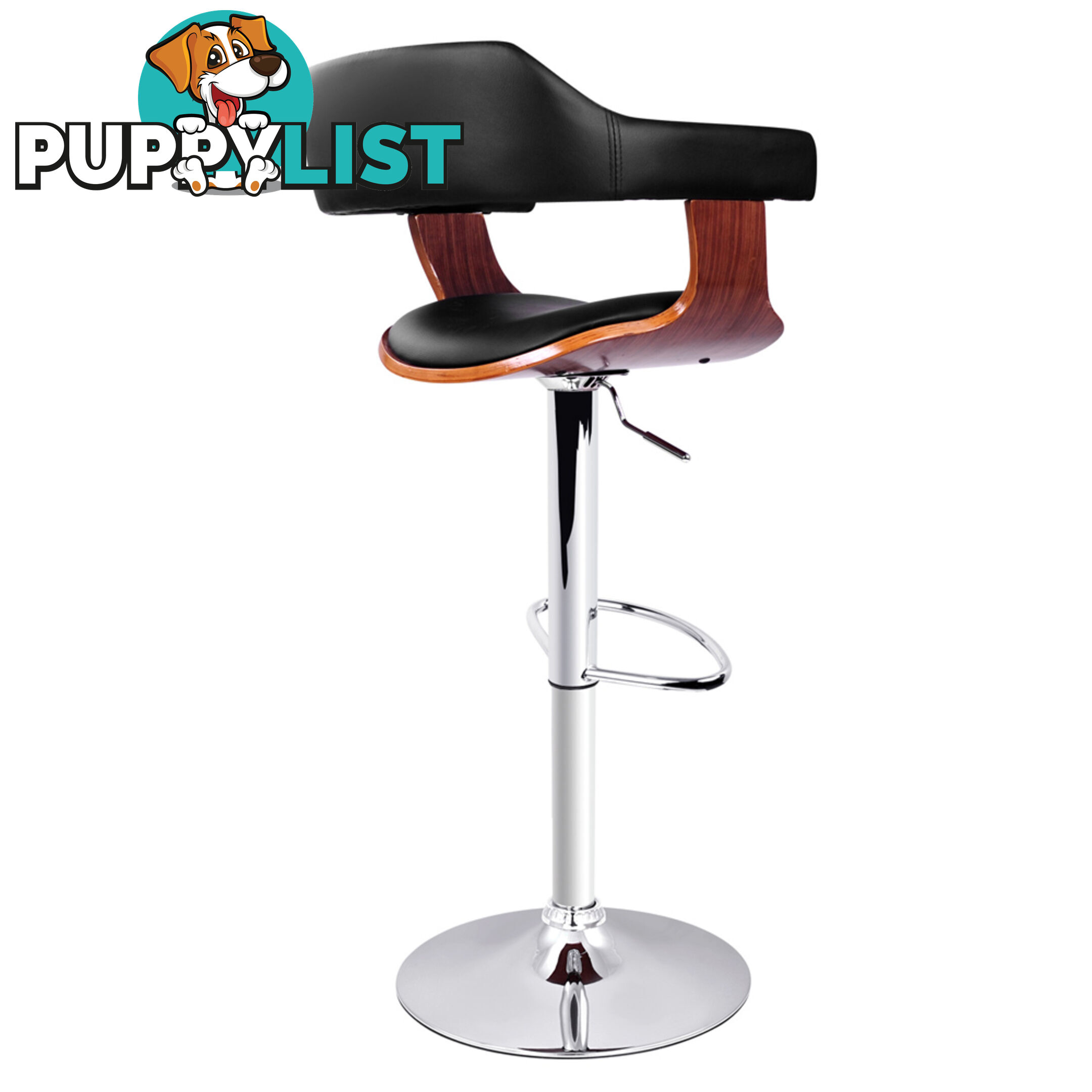 PU Leather Wooden Kitchen Bar Stool Black