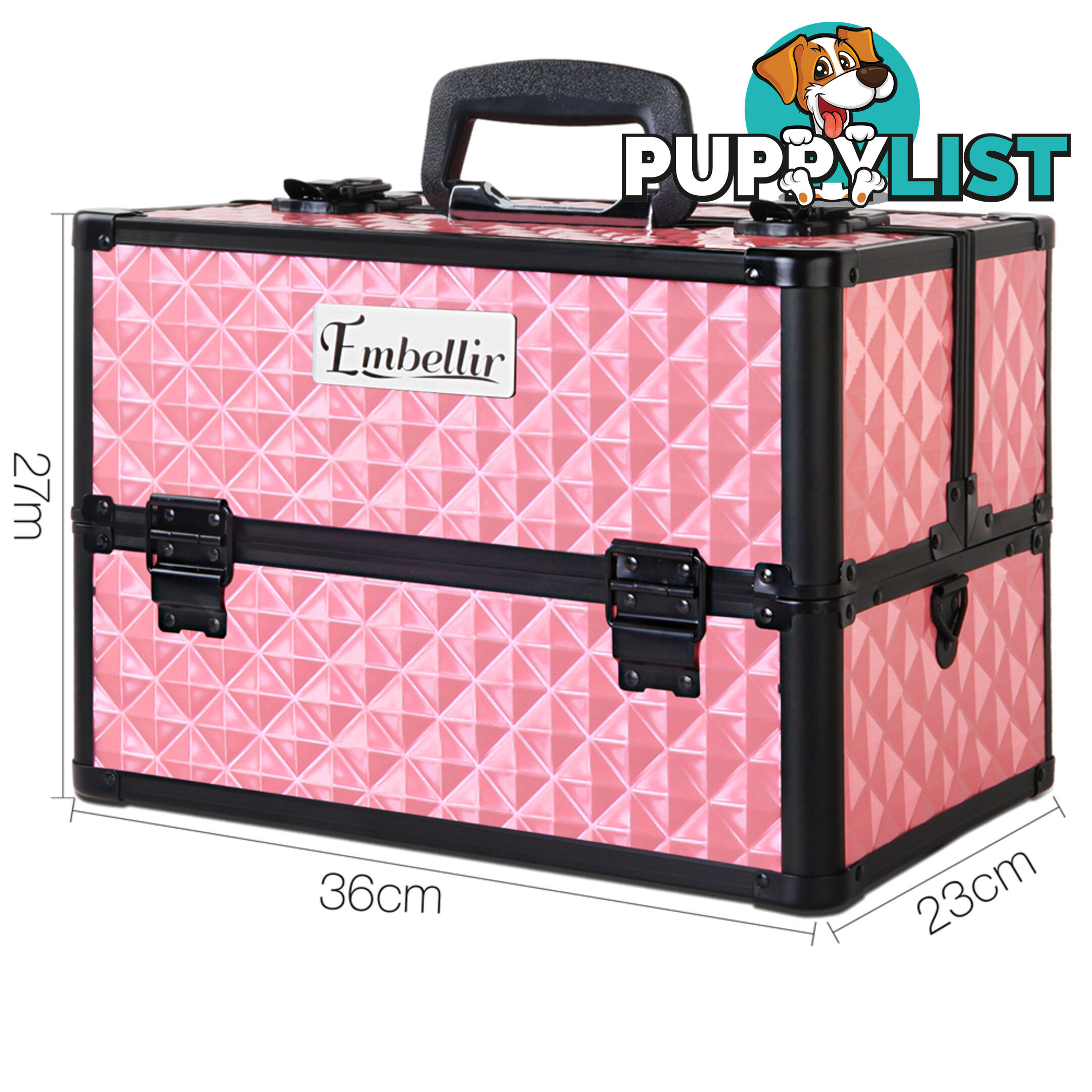 Portable Professional Makeup Beauty Case Cosmetic Box Carry Bag Diamond Pink