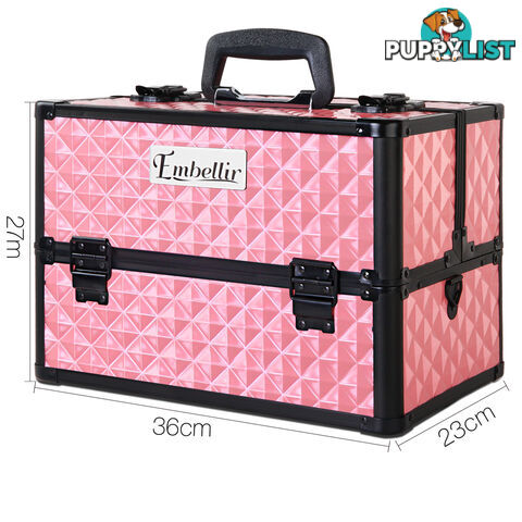 Portable Professional Makeup Beauty Case Cosmetic Box Carry Bag Diamond Pink