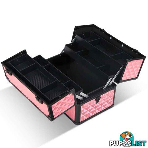 Portable Professional Makeup Beauty Case Cosmetic Box Carry Bag Diamond Pink