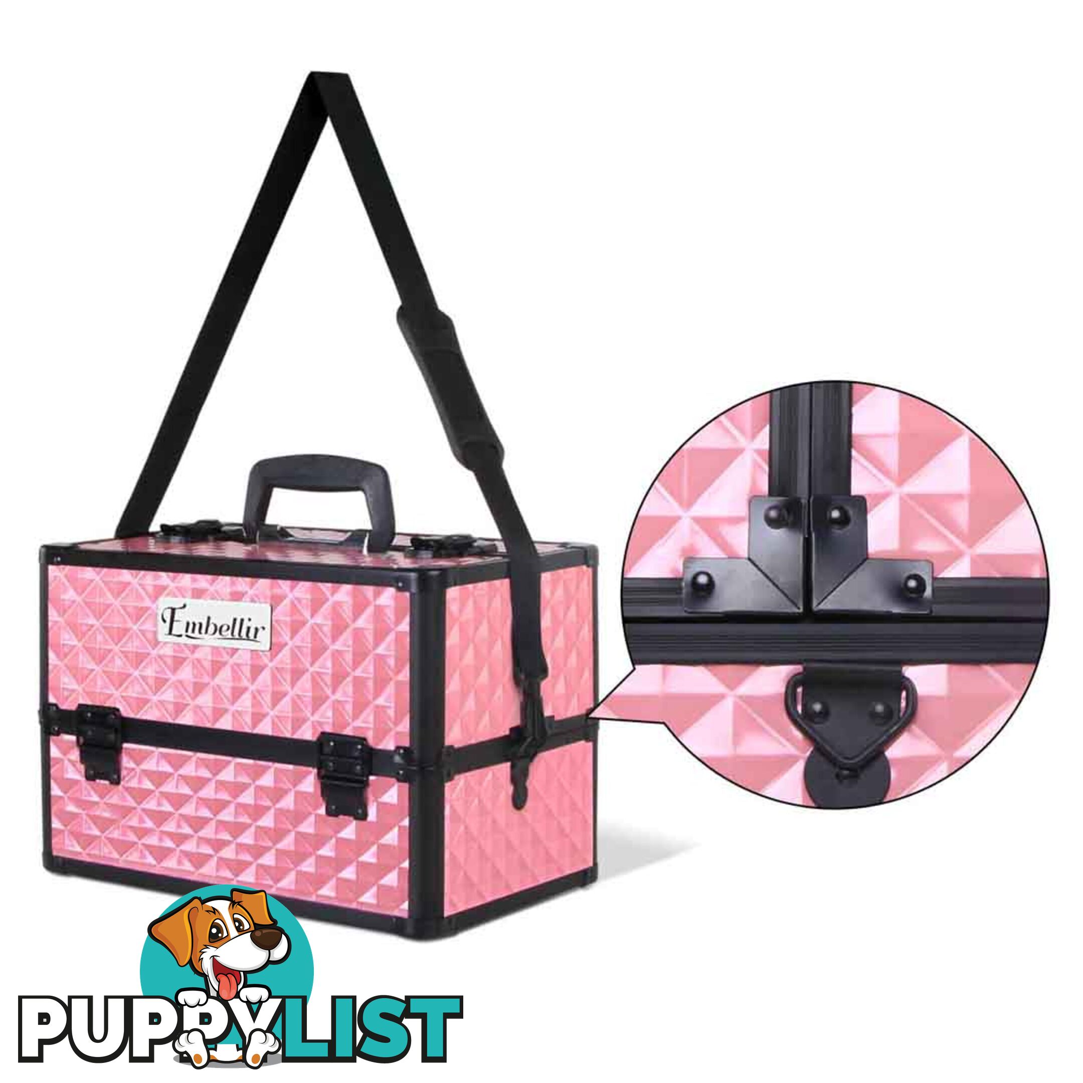 Portable Professional Makeup Beauty Case Cosmetic Box Carry Bag Diamond Pink