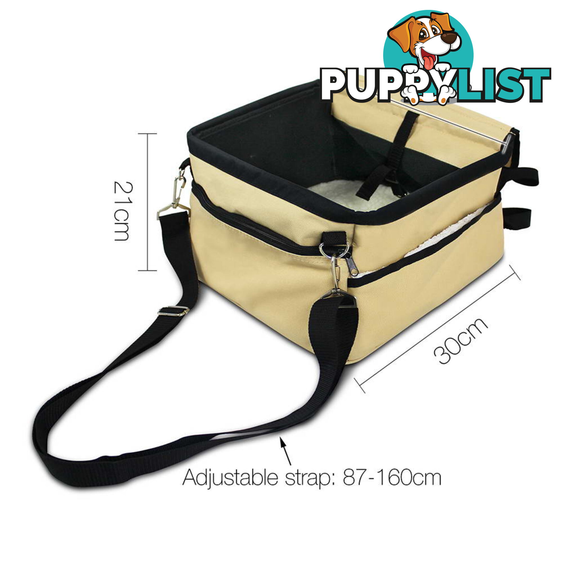 Adjustable Pet Car Carrier Dog Cat Puppy Booster Seat Travel Bag Soft Cage Beige