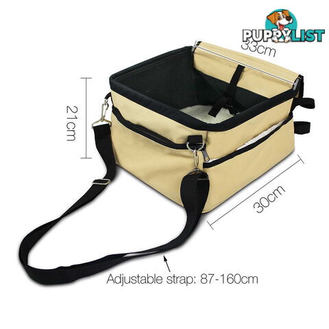 Adjustable Pet Car Carrier Dog Cat Puppy Booster Seat Travel Bag Soft Cage Beige