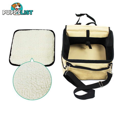 Adjustable Pet Car Carrier Dog Cat Puppy Booster Seat Travel Bag Soft Cage Beige