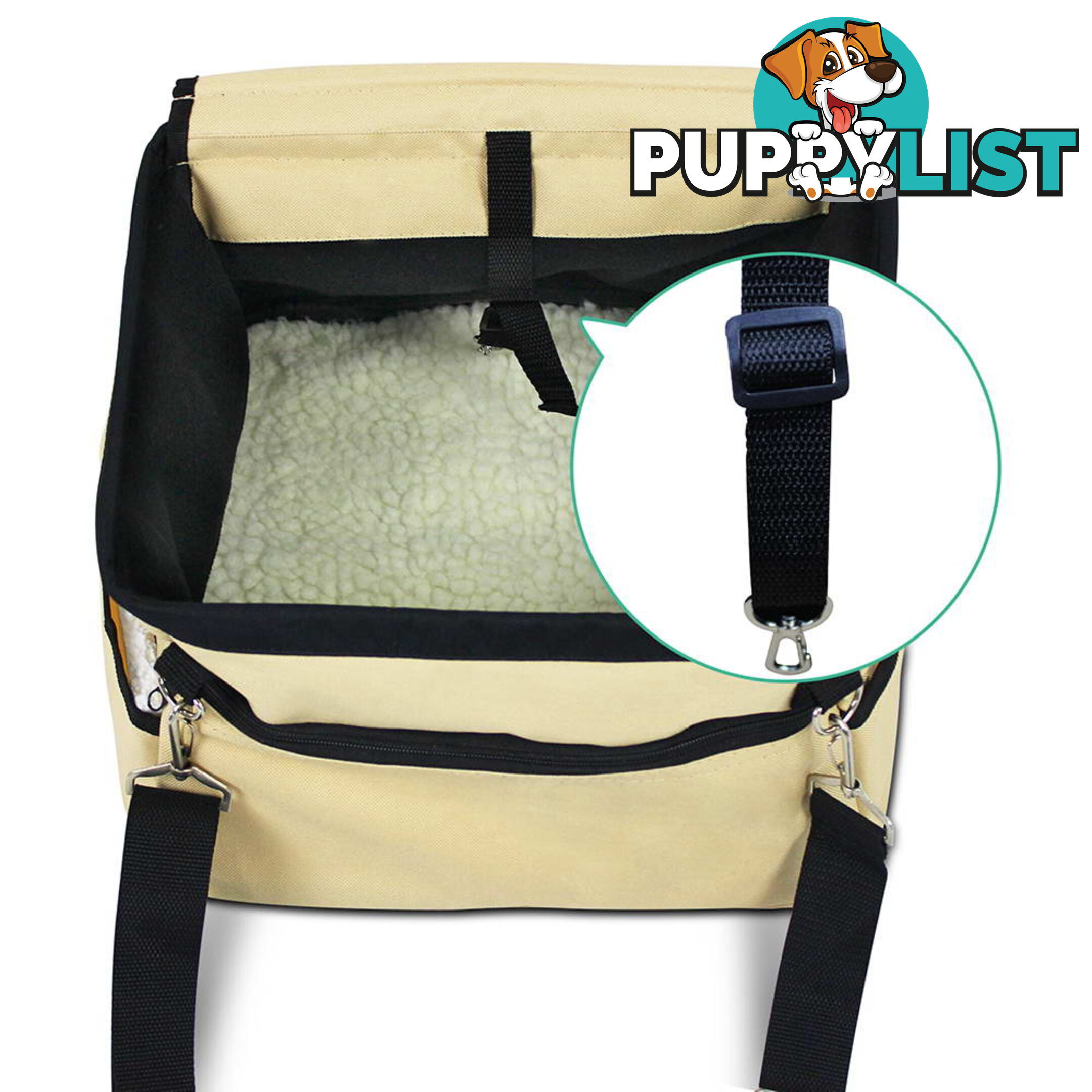 Adjustable Pet Car Carrier Dog Cat Puppy Booster Seat Travel Bag Soft Cage Beige