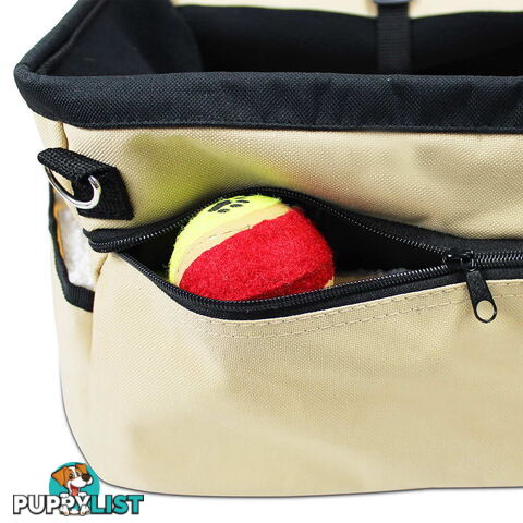 Adjustable Pet Car Carrier Dog Cat Puppy Booster Seat Travel Bag Soft Cage Beige