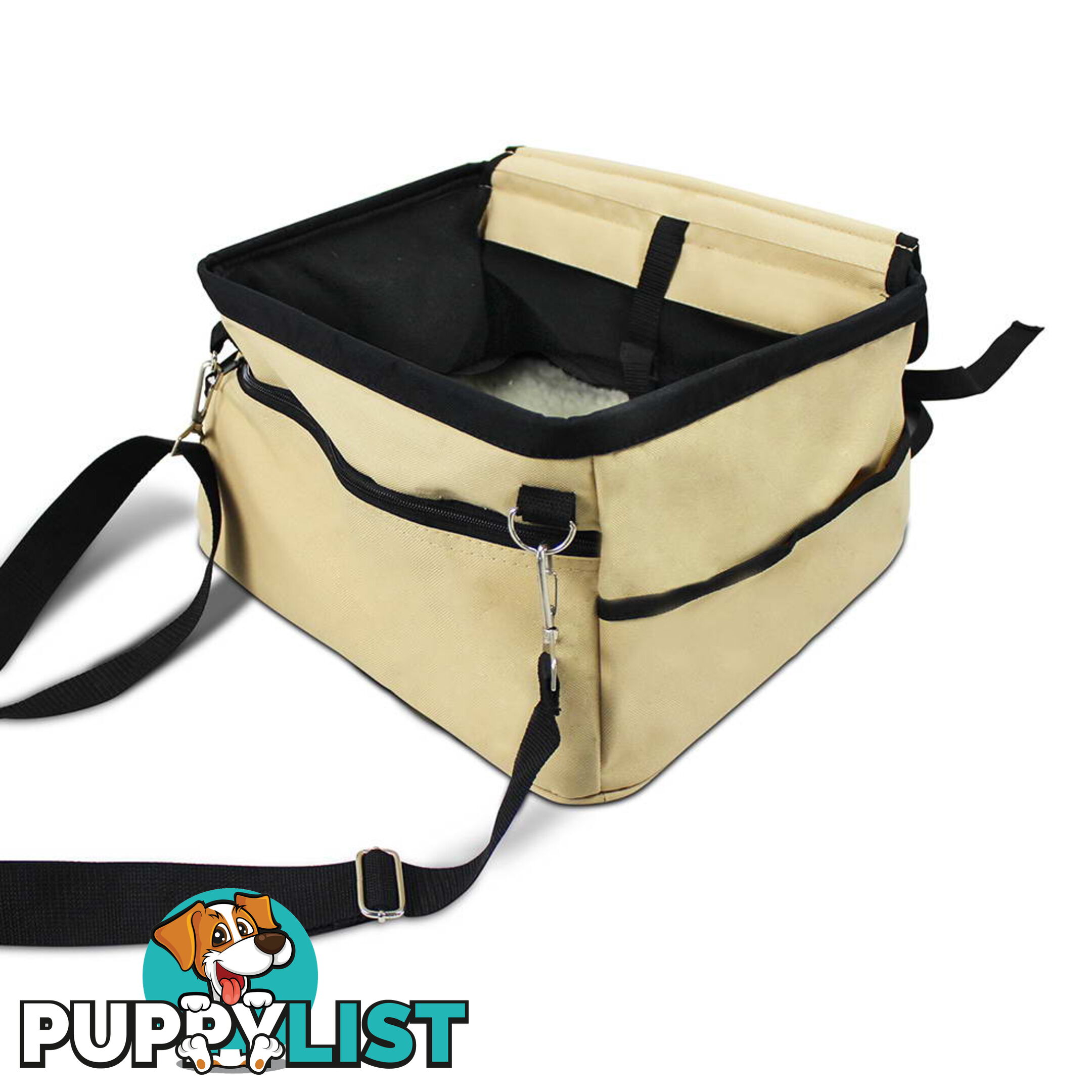 Adjustable Pet Car Carrier Dog Cat Puppy Booster Seat Travel Bag Soft Cage Beige