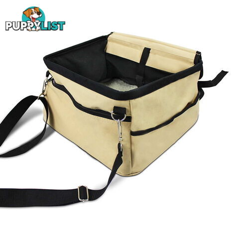 Adjustable Pet Car Carrier Dog Cat Puppy Booster Seat Travel Bag Soft Cage Beige