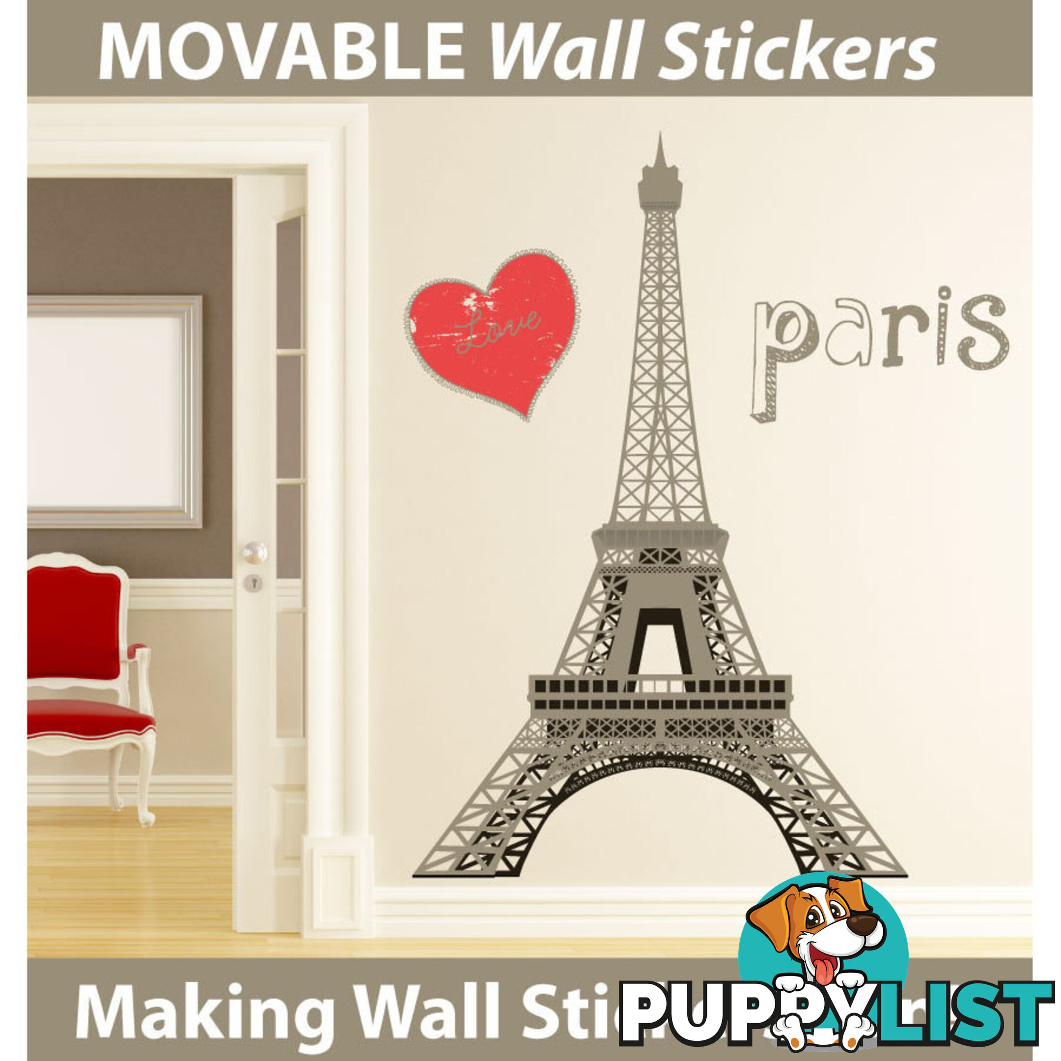 Medium Size Paris Eiffel Tower Wall Stickers - Totally Movable