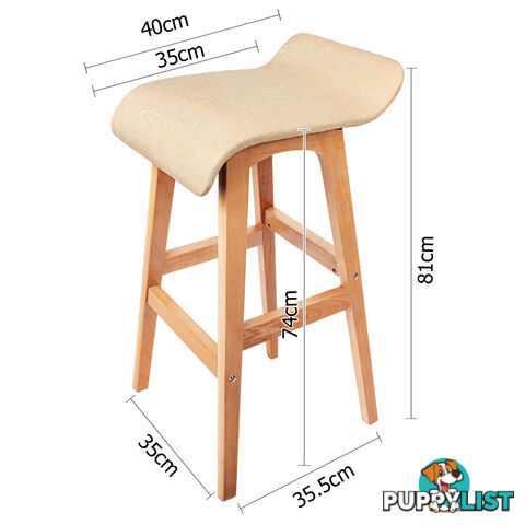 2 x Beech Wood Fabric Bar Stools - Beige