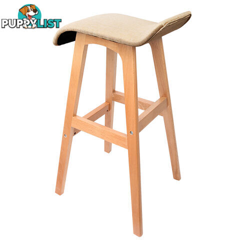 2 x Beech Wood Fabric Bar Stools - Beige