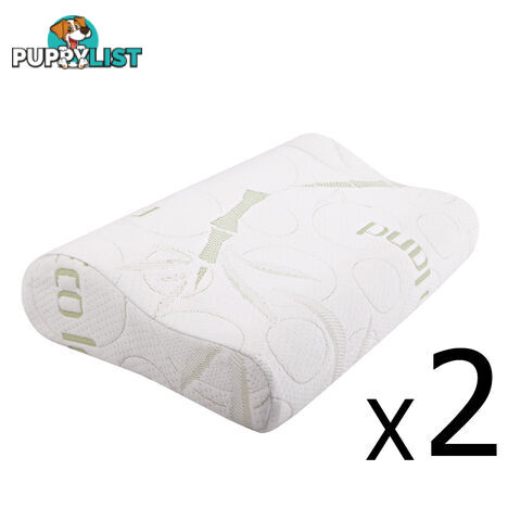 2 x Contour Memory Foam Pillow Eco-Friendly Bamboo Fabric Cover 50 x 30 cm