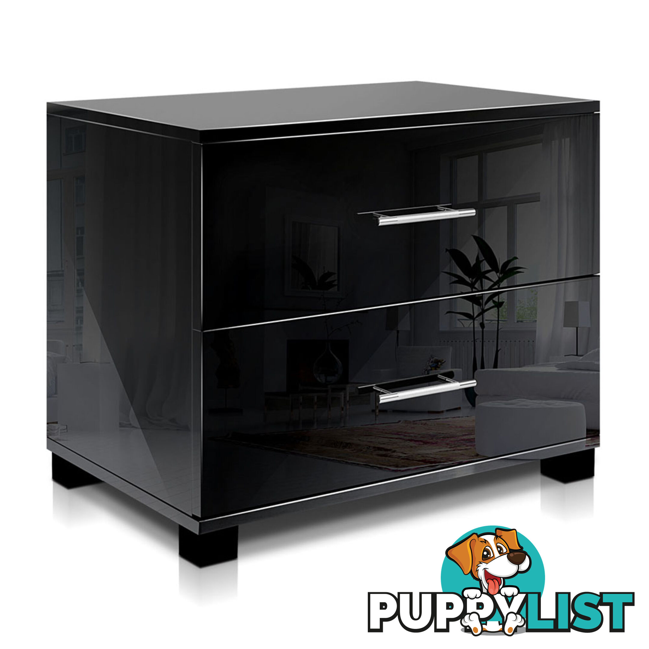 Glossy Bedside Table - Black