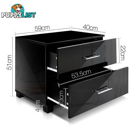 Glossy Bedside Table - Black