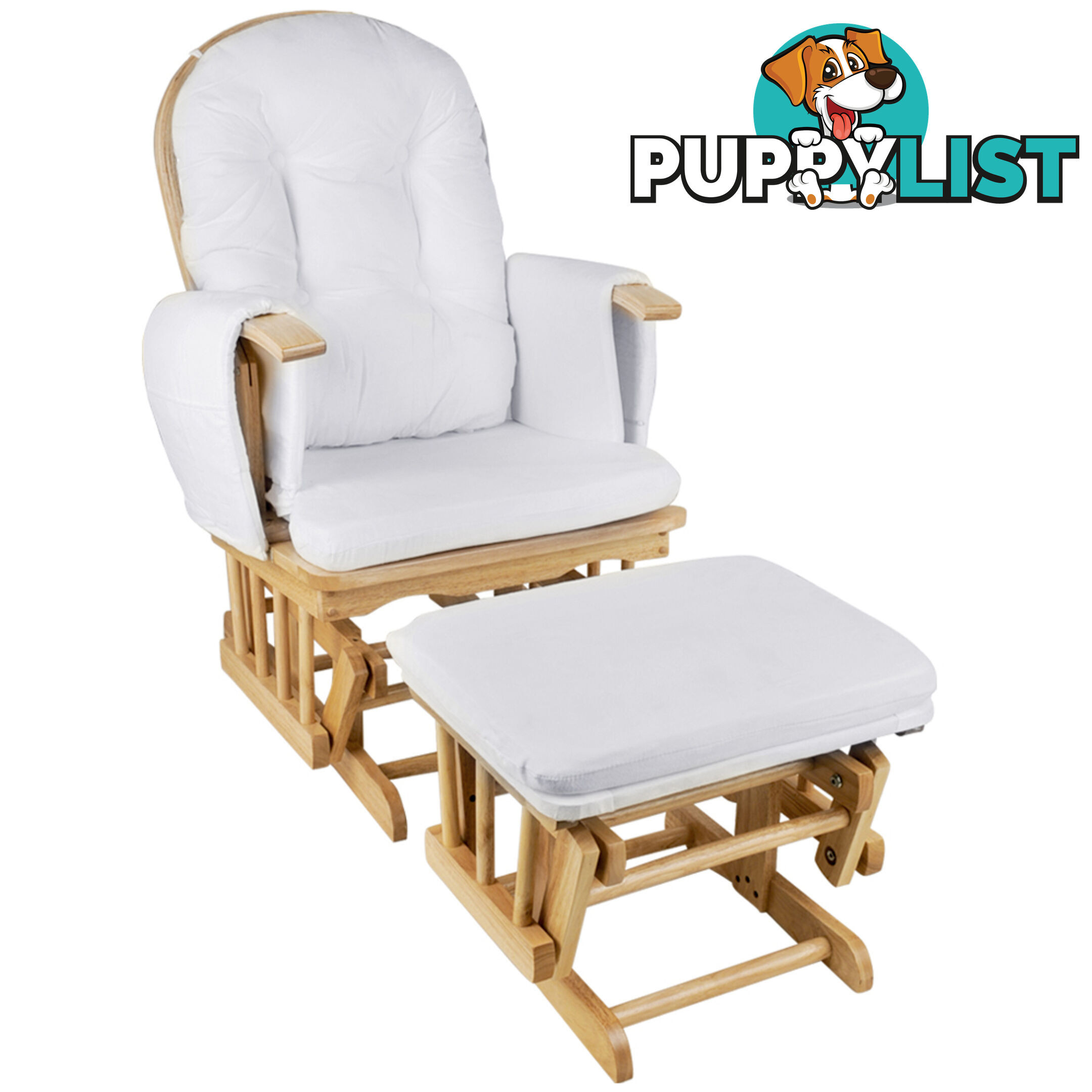 Baby Breast Feeding Rocking Sliding Glider Nursing Chair Ottoman Natural Wood