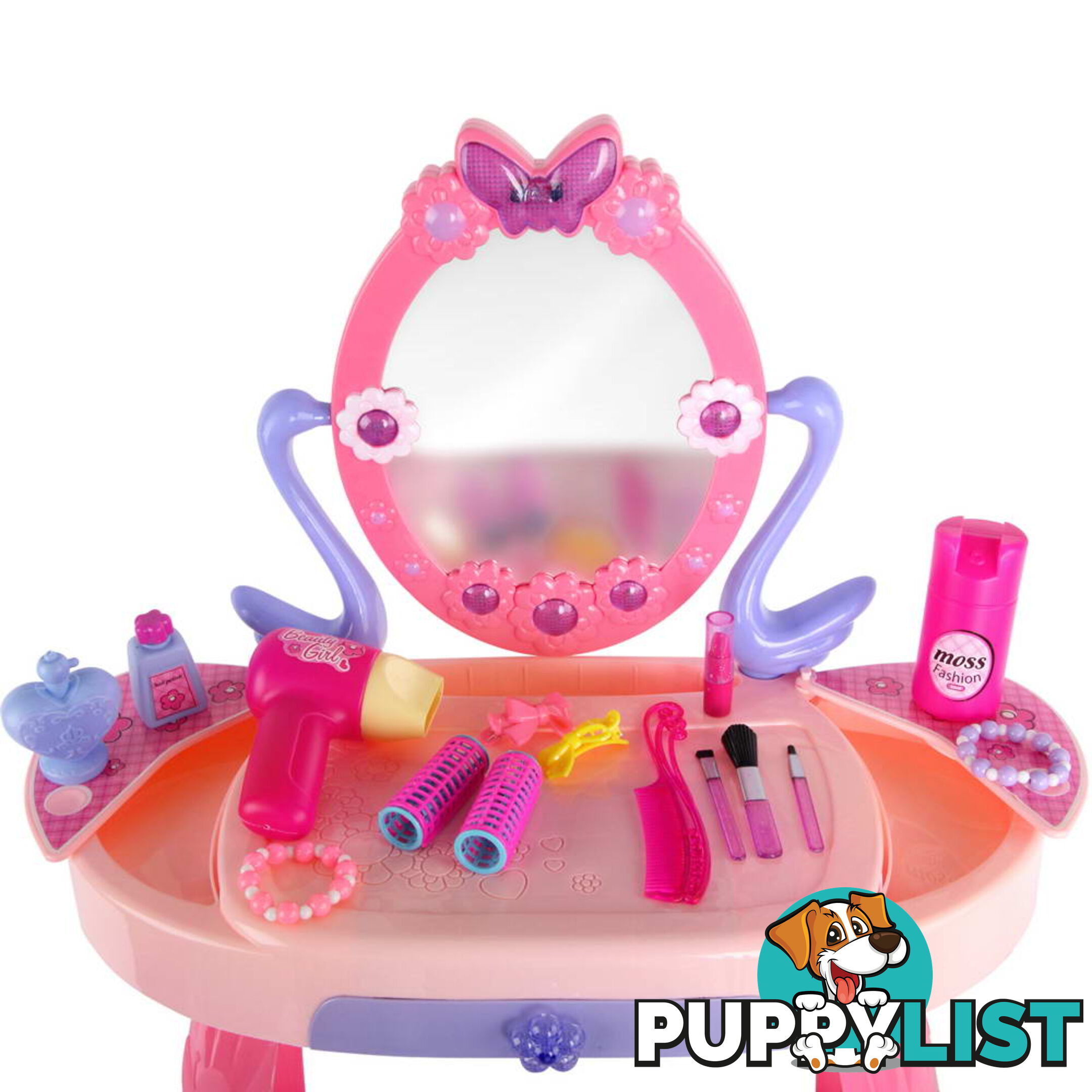 28 Piece Pretend Girls Kids Dressing Table Make Up Beauty Vanity Desk Toy Set