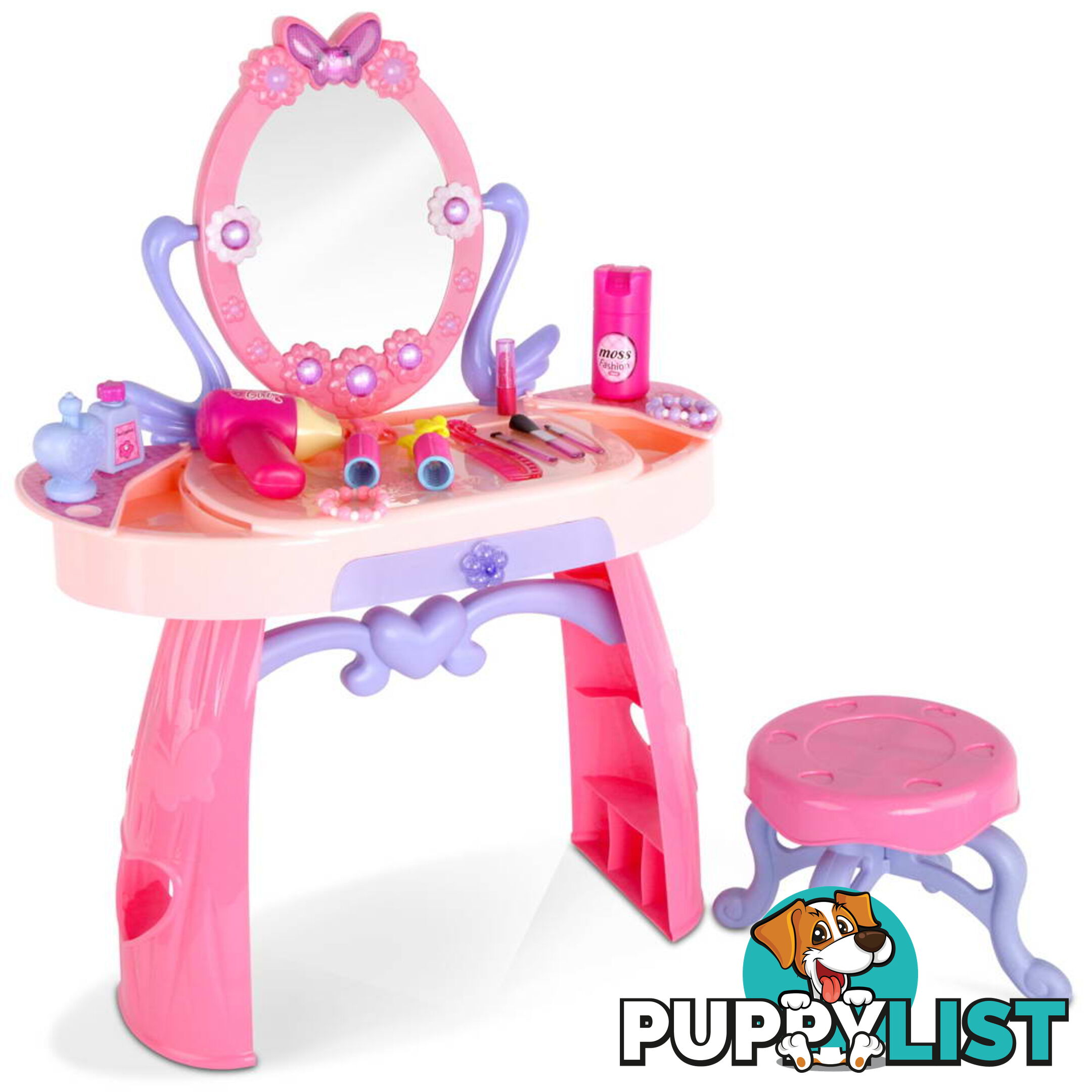 28 Piece Pretend Girls Kids Dressing Table Make Up Beauty Vanity Desk Toy Set