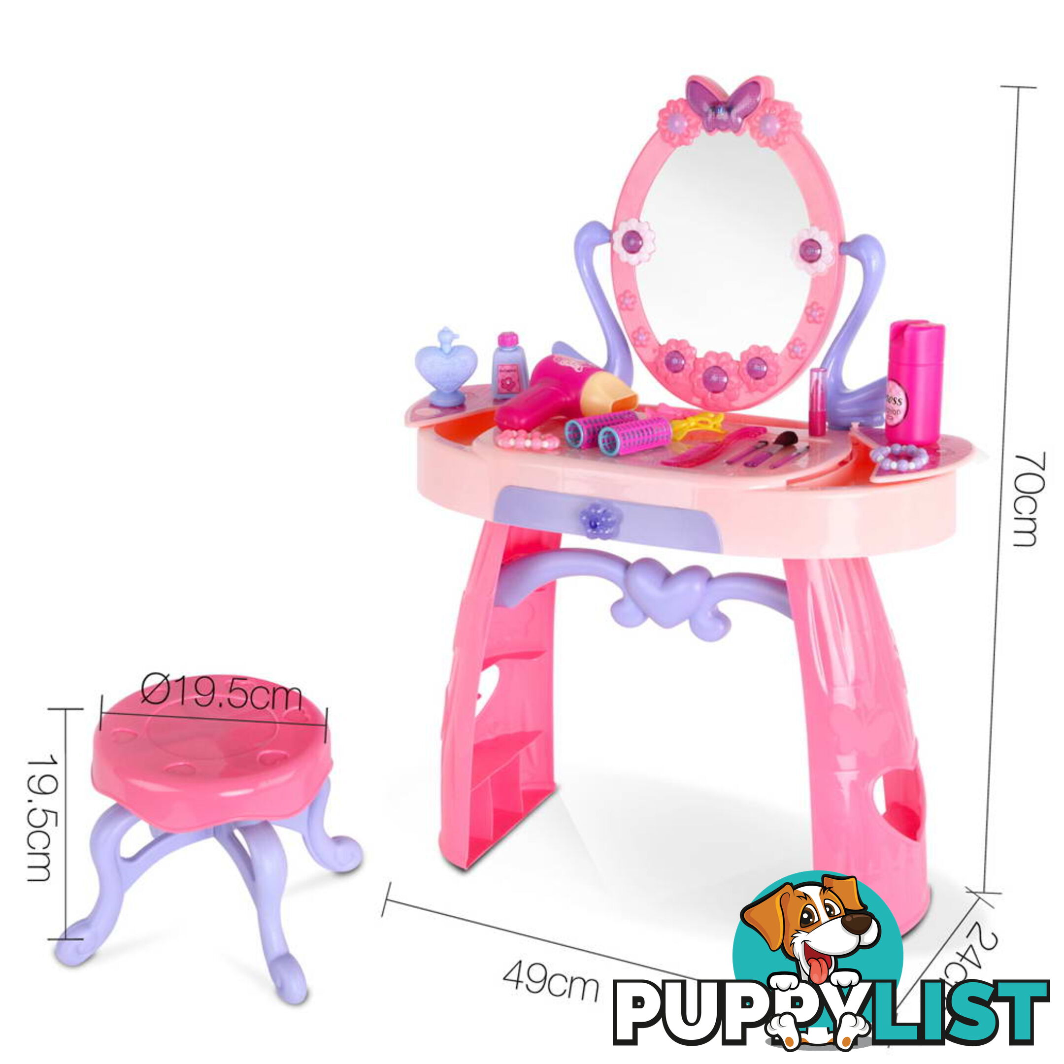 28 Piece Pretend Girls Kids Dressing Table Make Up Beauty Vanity Desk Toy Set