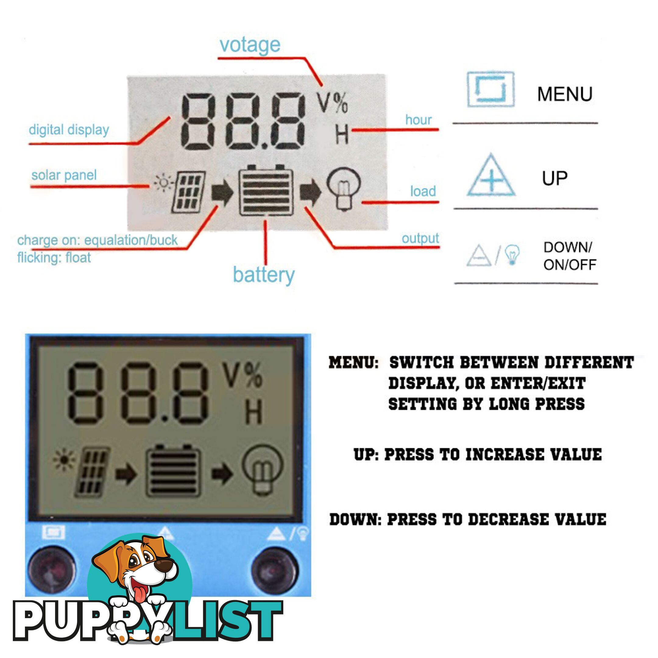 30A 12V-24V LCD Display PWM Solar Panel Regulator Charge Controller & Timer PWN