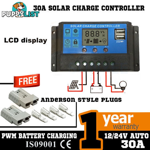 30A 12V-24V LCD Display PWM Solar Panel Regulator Charge Controller & Timer PWN