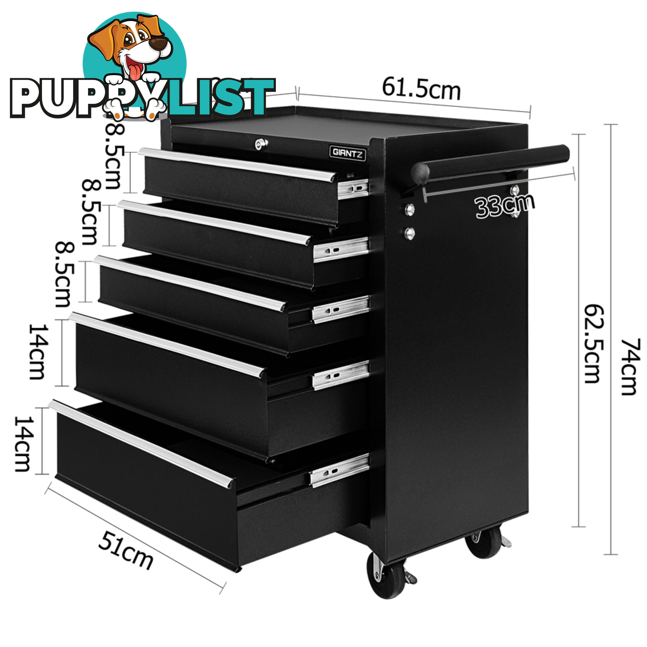 5 Drawers Toolbox Chest Cabinet Tool Box Roller Trolley Black