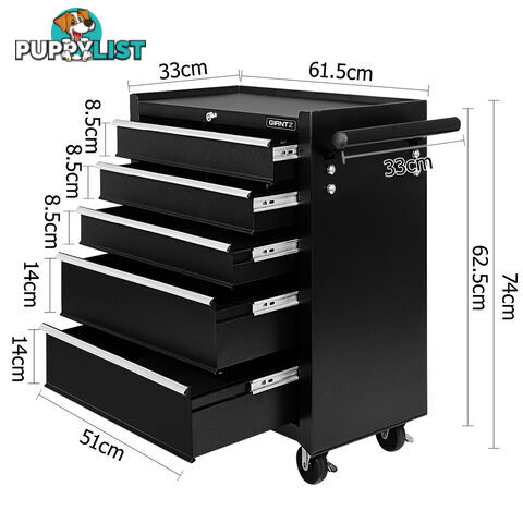 5 Drawers Toolbox Chest Cabinet Tool Box Roller Trolley Black